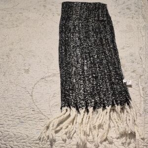 Black and White Fringed Scarf
